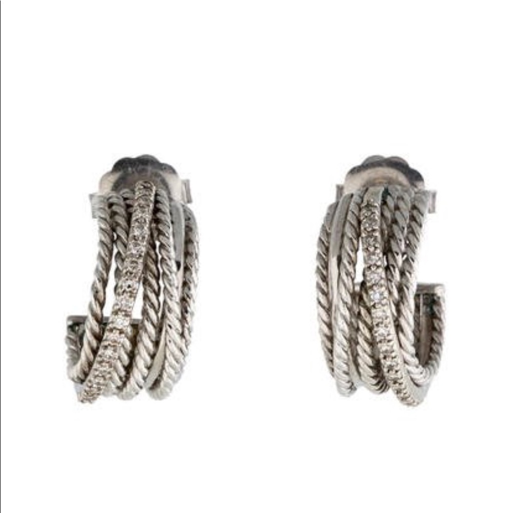 David Yurman 14k Diamond Hoop Earrings